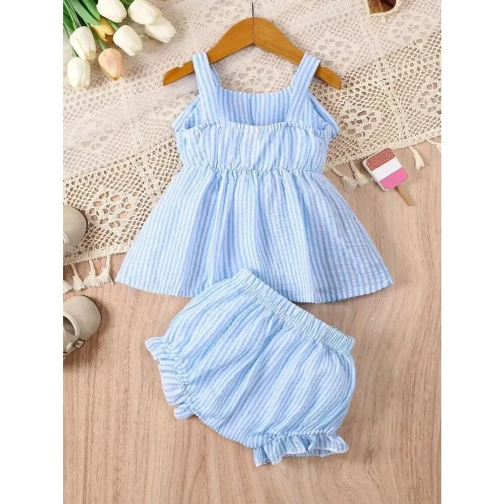 Sunshine Play Bubble Strap Set 2pcs Bow Top & Shorts, Cute Outdoor Outfit